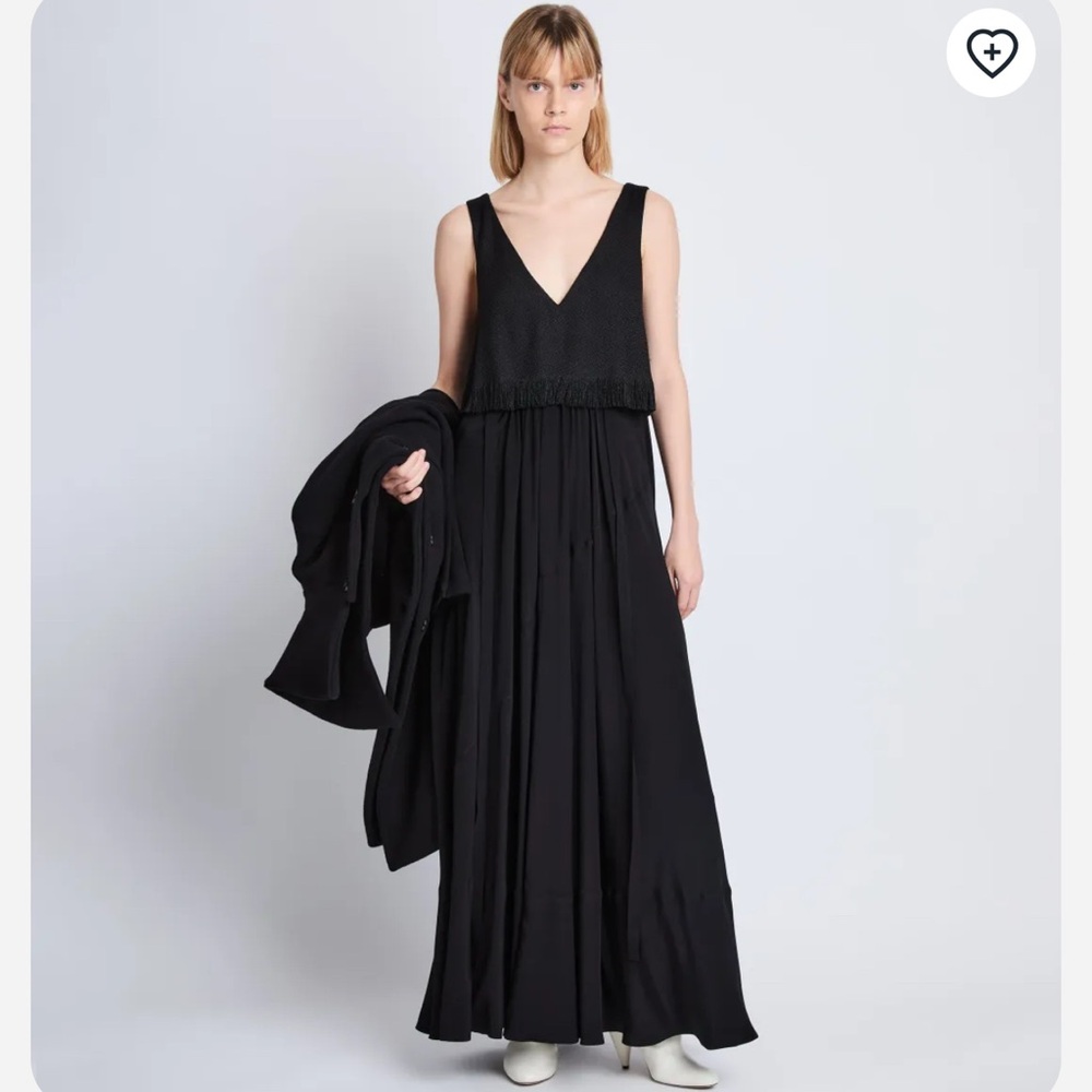 NWT Proenza Schouler black Lynda fringed layered maxi dress size 8